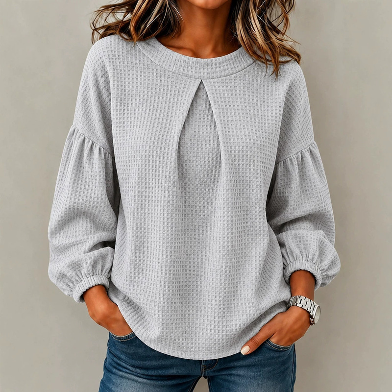 Puff Sleeve Blouse - Blusas Femininas Casuais de Manga Longa