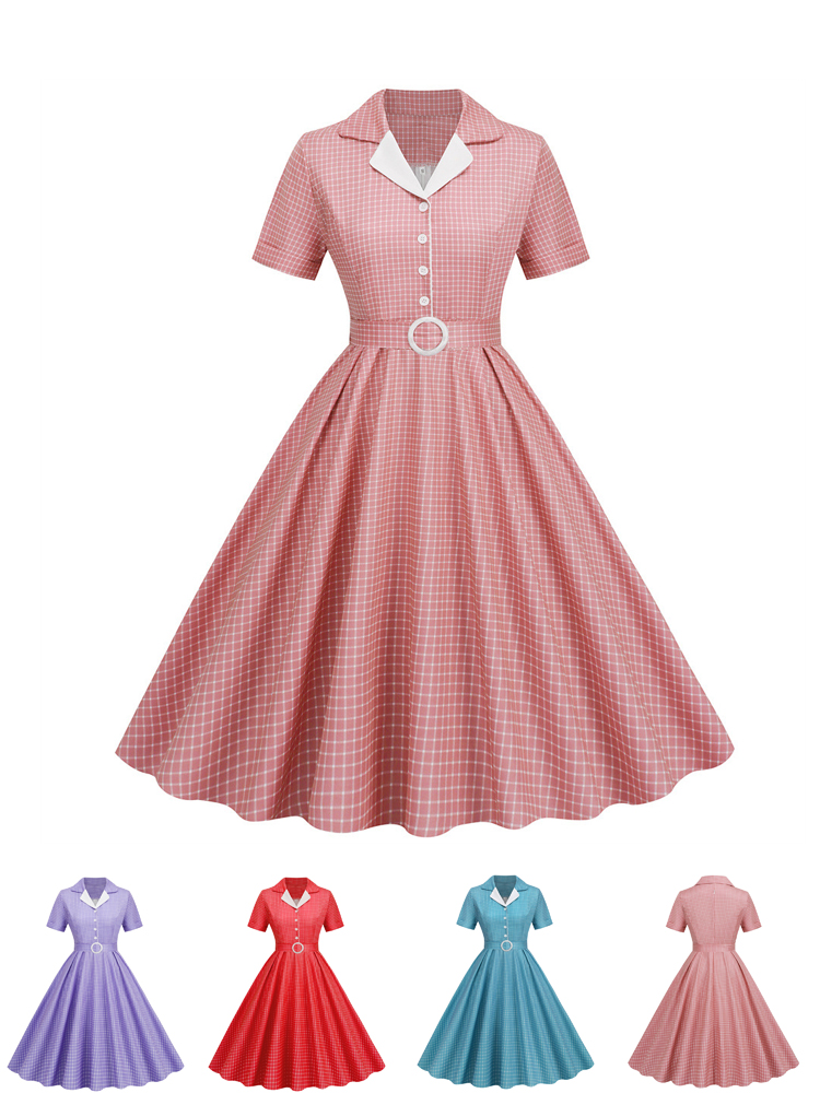 Women'S Fashion From The 60S - Vestidos Femininos Xadrez Vintage para Escritório