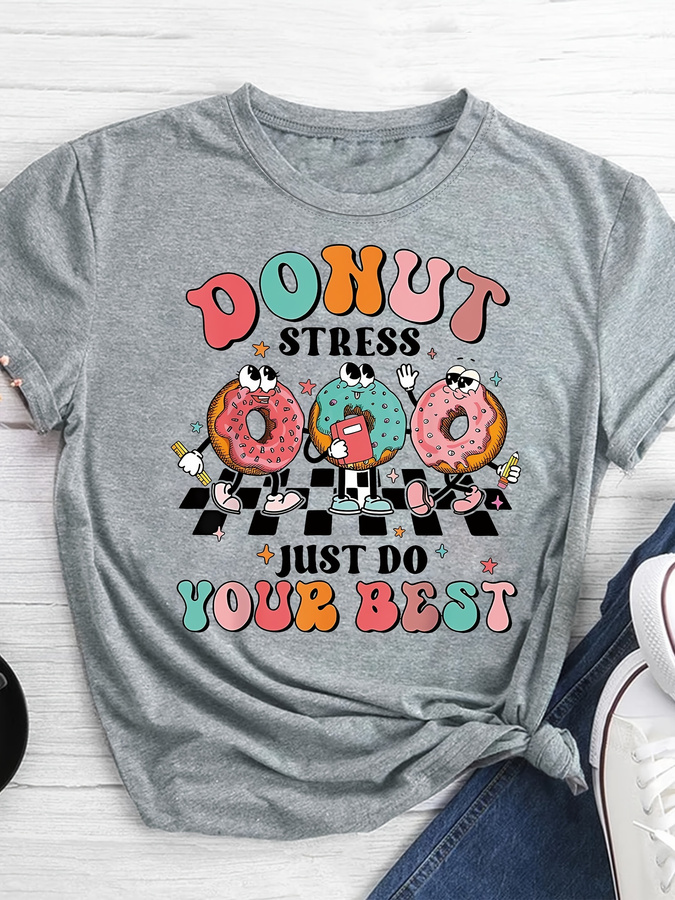 Women'S Fashion Trends 2026 Spring Summer - Camiseta com estampa de donut de