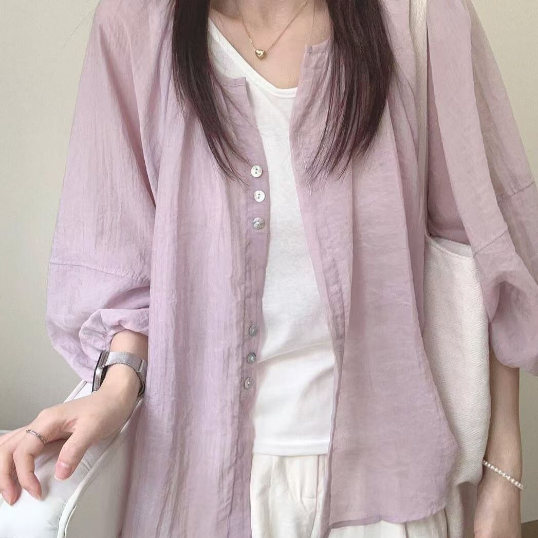 Puff Sleeve Blouse - Camisa com Gola Alta em Tecido