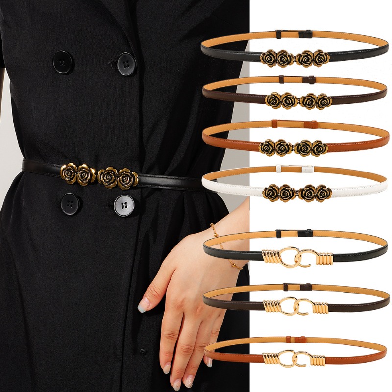 Women'S Fashion From The 60S - Cinto de Couro Fino Ajustável Minimalista