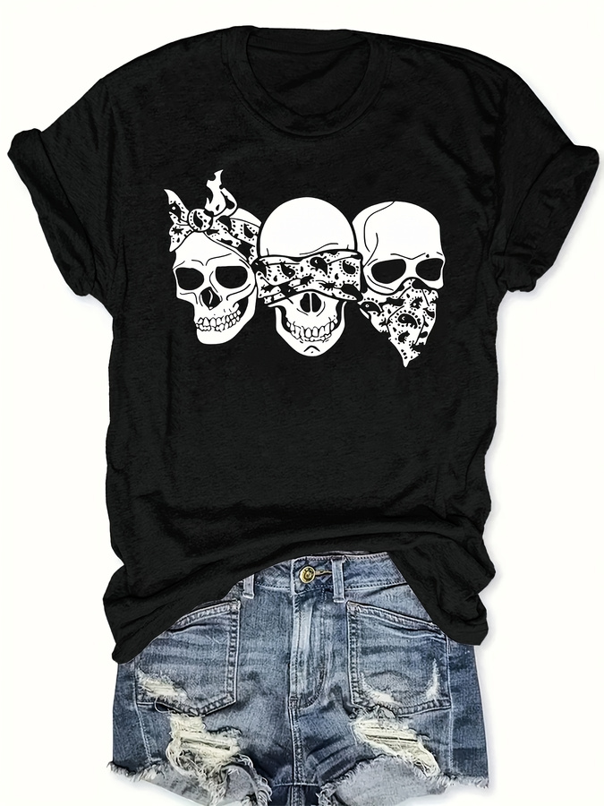 Women'S Fashion Trends 2026 Spring Summer - Camiseta Happy Cartoon Skull, Corte Solto,