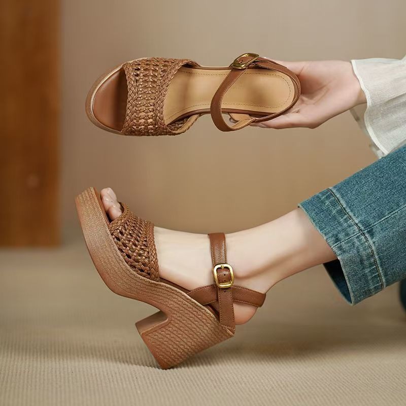 Women'S Fashion Spring 2025 - Sandálias de salto alto trançadas femininas