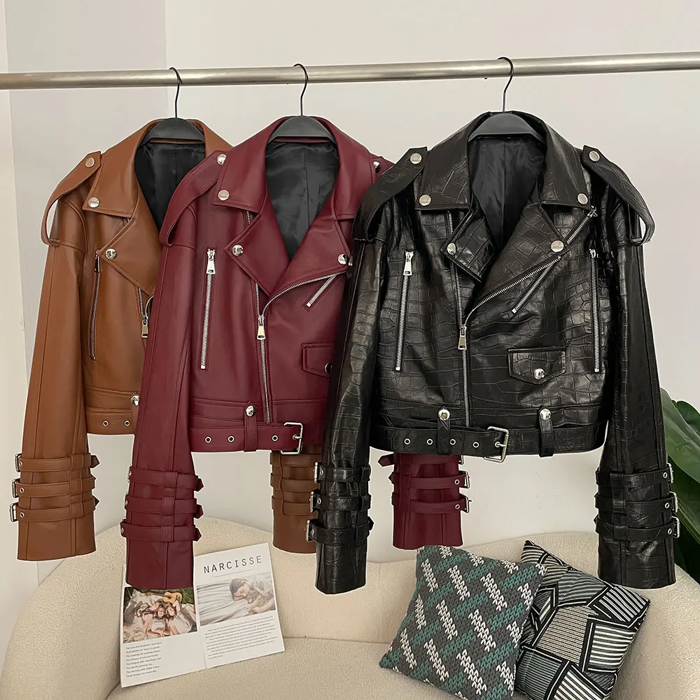 Jaqueta Feminina de Couro Genu - Women'S Fashion Utility Jacket avaliação e preço