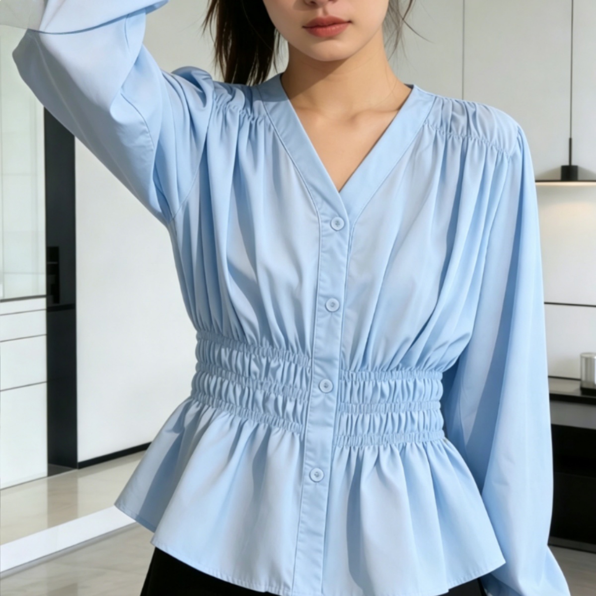 Camisa e Blusa Feminina Plus S - Puff Sleeve Blouse avaliação e preço