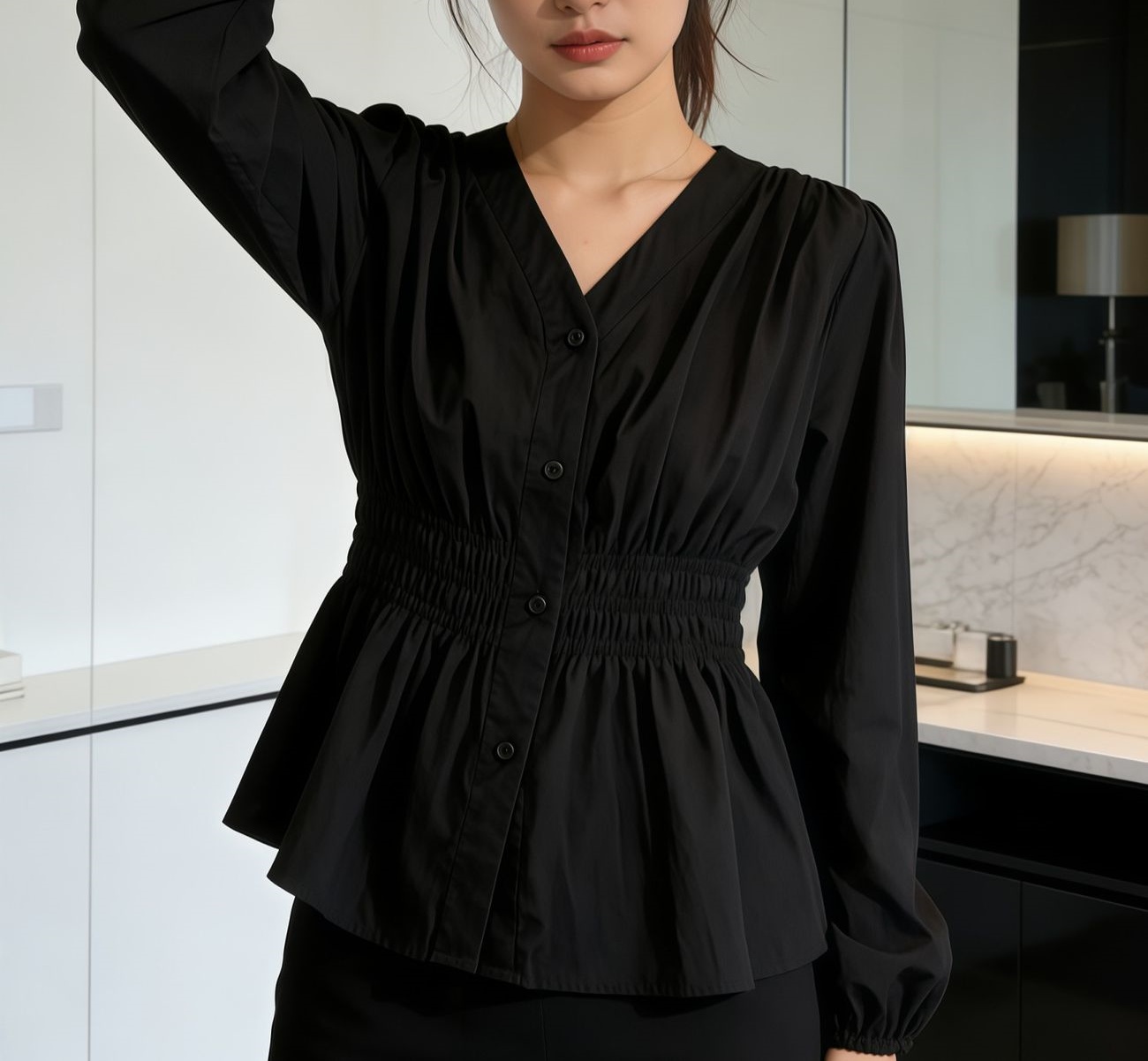 Camisa e Blusa Feminina Plus S - Puff Sleeve Blouse avaliação e preço