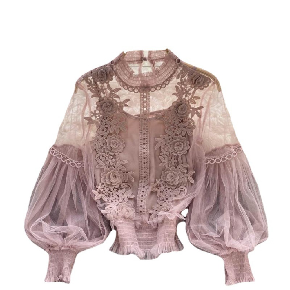 2 pçs/set rendas puff manga lo - Puff Sleeve Blouse avaliação e preço