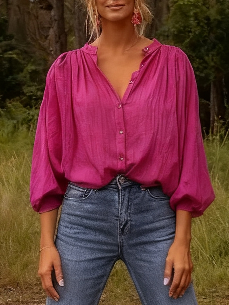 Nova elegante gola alta camisa - Puff Sleeve Blouse avaliação e preço