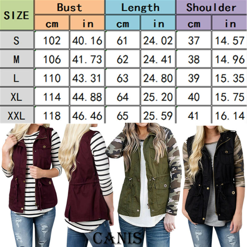 Colete feminino com bolsos, mo - Women'S Fashion Utility Jacket avaliação e preço